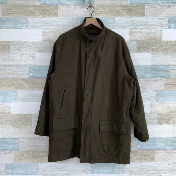 Jos A Bank Flannel Lined Overcoat Brown Faux Suede Field Casual Mens Large - Picture 1 of 8
